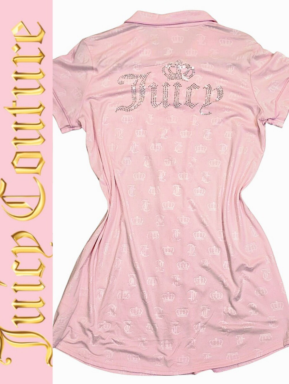 Juicy Couture Rhinestone Logo & Crown Embossed Button-Up Sleep Shirt